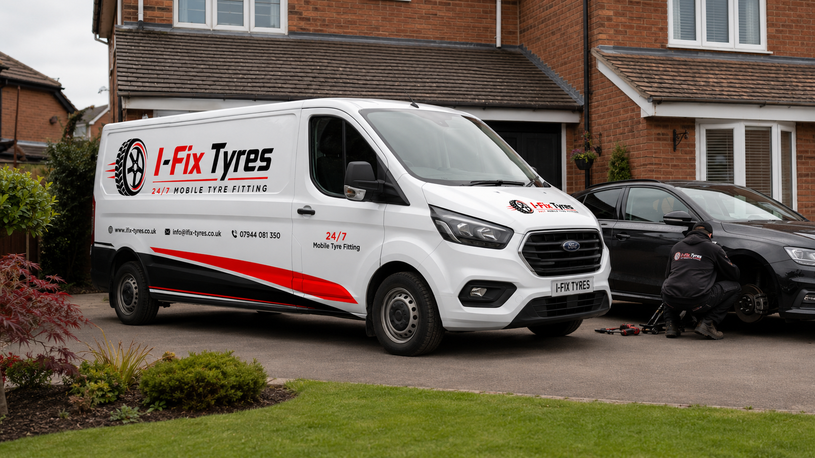 I-Fix Tyres van fitting a car at a customer's home