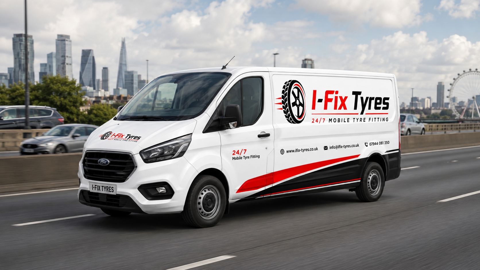 I-Fix Tyres van on the road heading to a callout